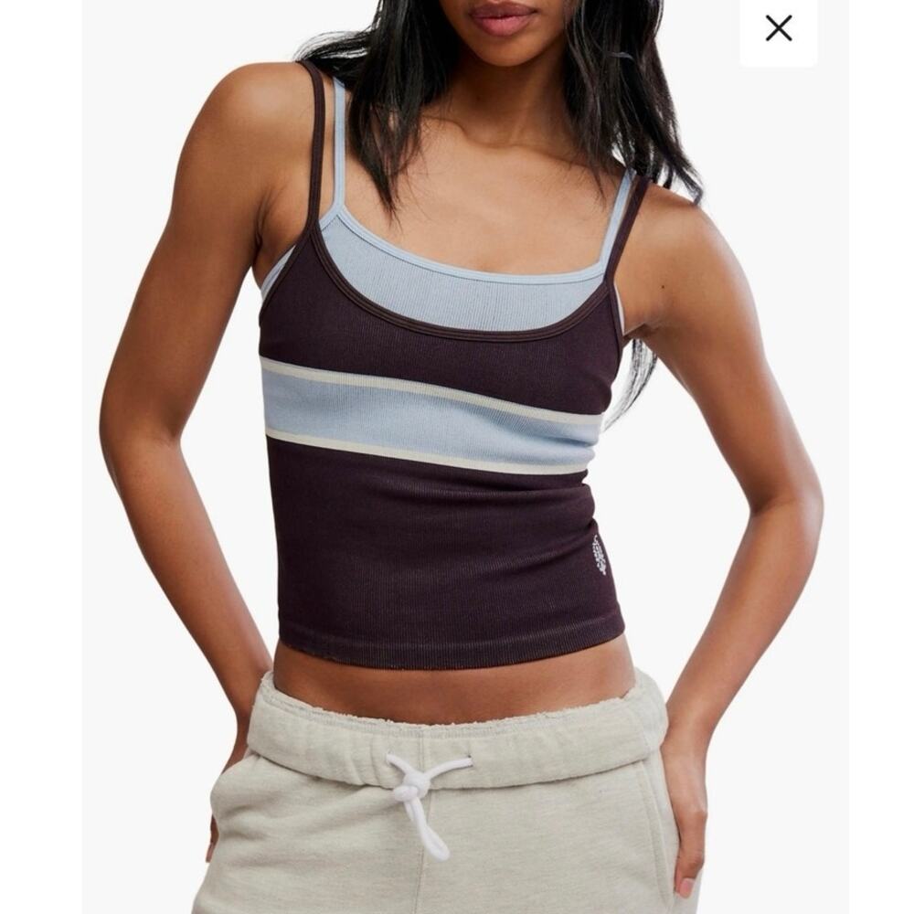 NWOT FP Movement All Clear Coastline Rib Layered Tank in Chocolate Combo SZ XS/S